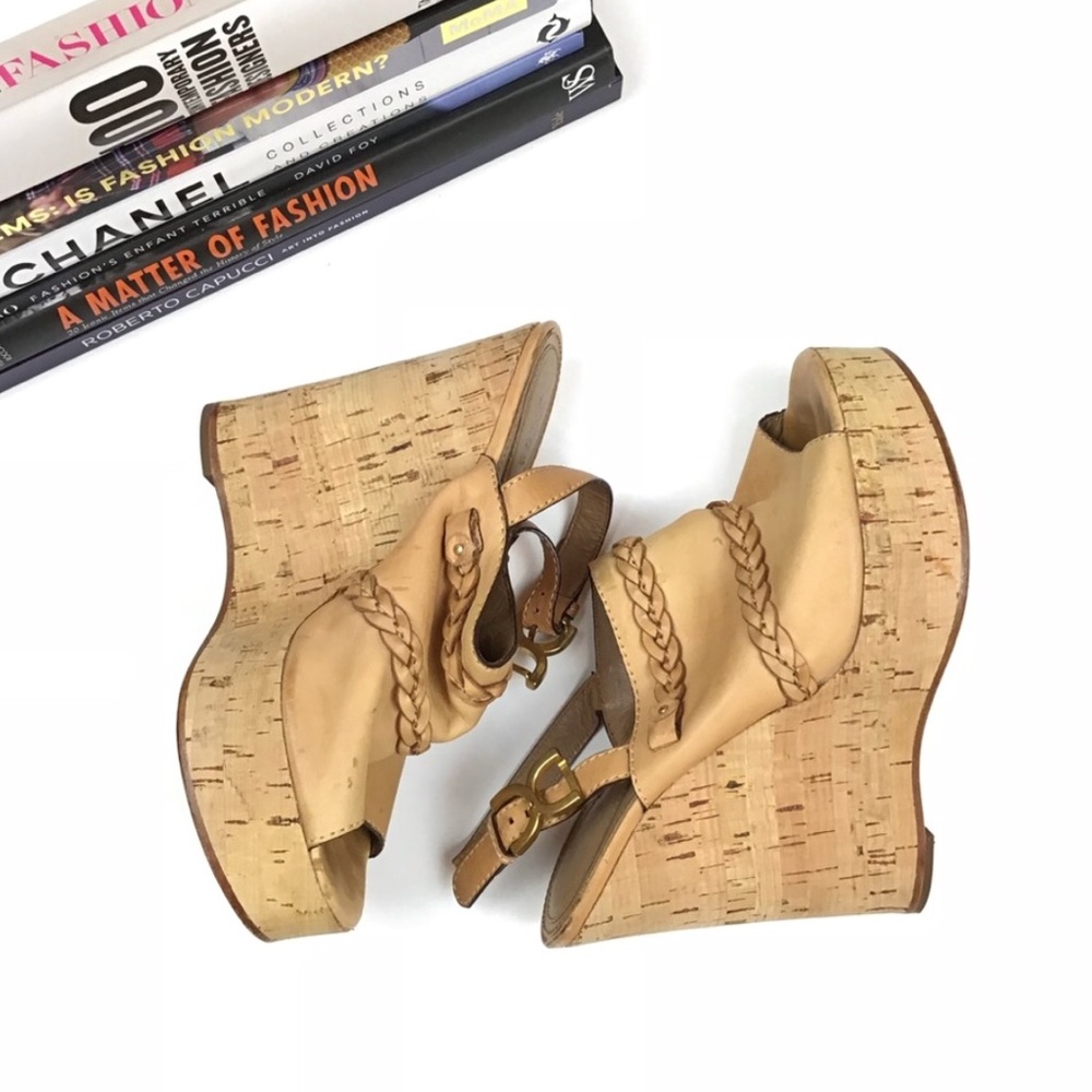 Chloe Wedges 39 Heels Brown Sandal Shoes Leather